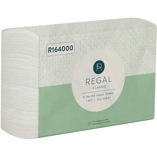 [7001355] REGAL CLASSIC SLIMLINE INTERLEAVED HAND TOWEL 1-PLY 220 X 225MM 250 SHEET