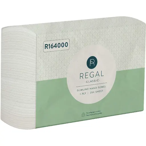 [7001355] REGAL CLASSIC SLIMLINE INTERLEAVED HAND TOWEL 1-PLY 220 X 225MM 250 SHEET