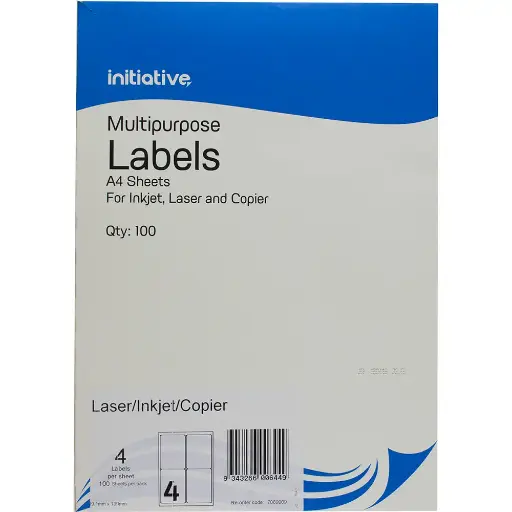 [7069909] INITIATIVE MULTI-PURPOSE LABELS 4UP 65GSM 99.1 X 139MM PACK 100