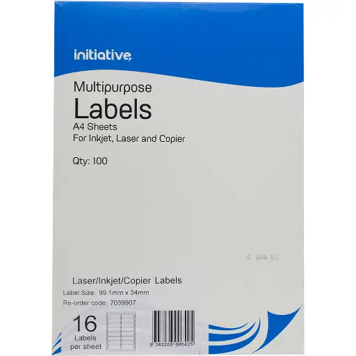 [7069907] INITIATIVE MULTI-PURPOSE LABELS 16UP 65GSM 99.1 X 34MM PACK 100
