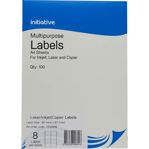 [7069906] INITIATIVE MULTI-PURPOSE LABELS 8UP 65GSM 99.1 X 67.7MM PACK 100