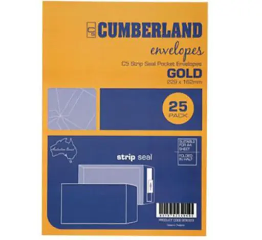 [7000596] CUMBERLAND C5 ENVELOPES POCKET PLAINFACE STRIP SEAL 85GSM 162 X 229MM GOLD PACK 25
