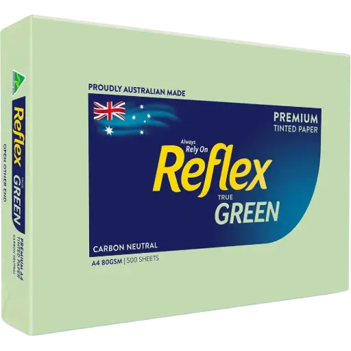 [7006192] REFLEX COLOURS A4 COPY PAPER 80GSM GREEN PACK 500 SHEETS