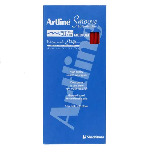 [7012447] ARTLINE SMOOVE BALLPOINT PEN MEDIUM 1.0MM RED BOX 12