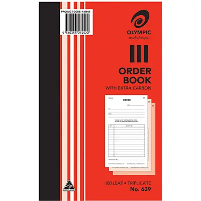 [7001367] OLYMPIC 639 ORDER BOOK CARBON TRIPLICATE 100 LEAF 200 X 125MM
