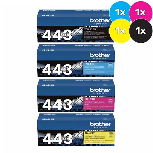 [BRTN443BUNDLE] BROTHER TN443 TONER CARTRIDGE HIGH YIELD BLACK, CYAN, MAGENTA, YELLOW (4 TONERS)